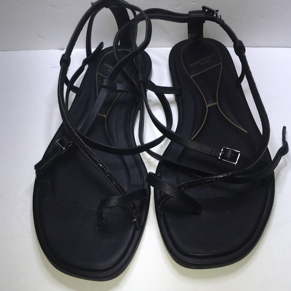 Kenneth Cole Black Strappy Wrap-Around Flat Sandals
